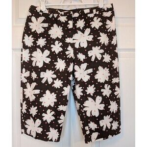 Ann Taylor Loft Long Shorts Floral Women's Size 8P Brown Stretch Cotton Blend